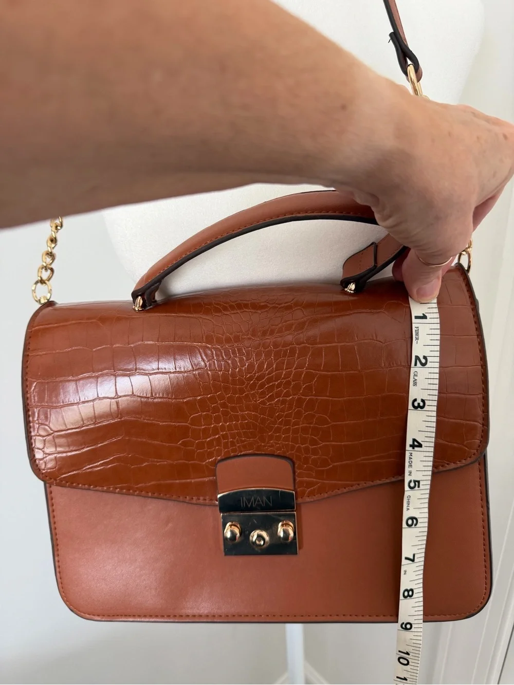 IMAN Convertible Satchel Handbag Crossbody - Brown Croc and Wildflower Flaps